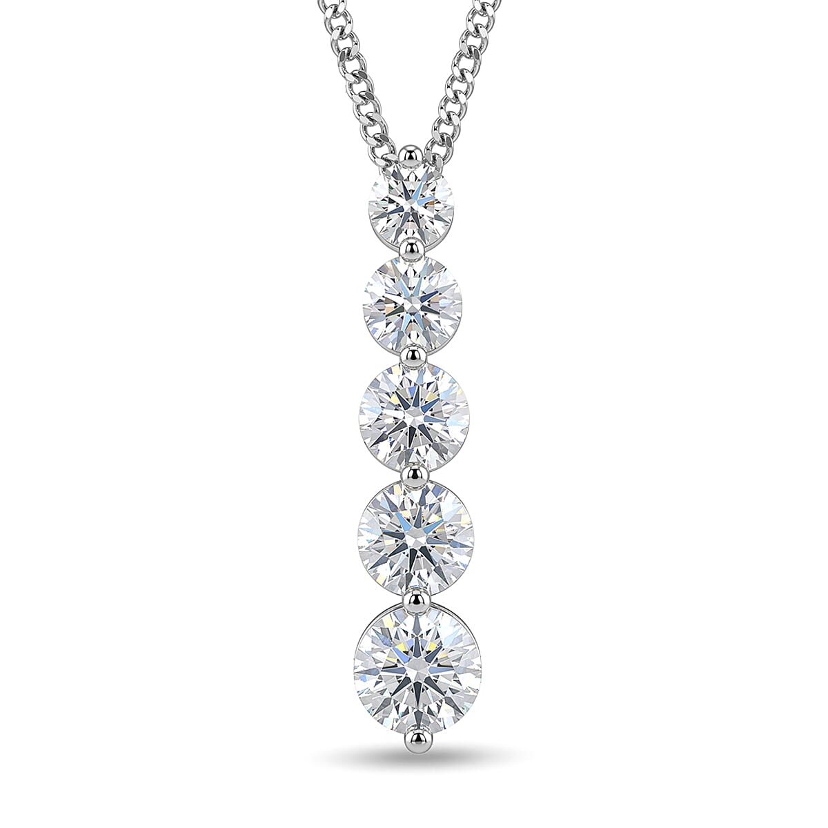 GRA Certified Moissanite Drop Pendant with Chain (Size 18) in Rhodium Overlay Sterling Silver 2.36 Ct.