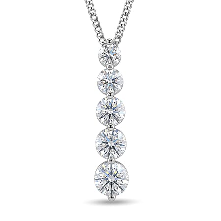 GRA Certified Moissanite Drop Pendant with Chain (Size 18) in Rhodium Overlay Sterling Silver 2.36 Ct.