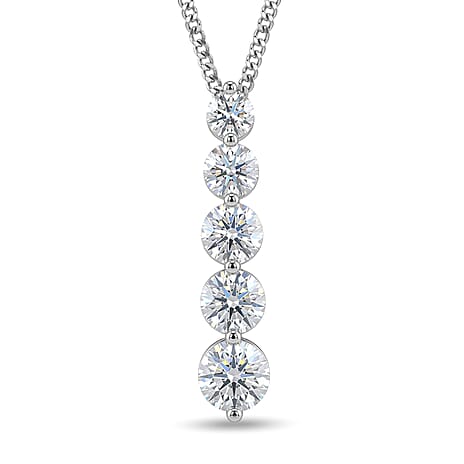 GRA Certified Moissanite Drop Pendant with Chain (Size 18) in Rhodium Overlay Sterling Silver 2.36 Ct.
