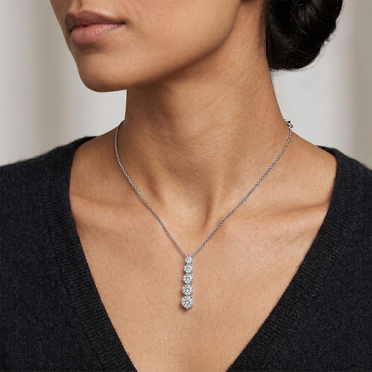 GRA Certified Moissanite Drop Pendant with Chain (Size 18) in Rhodium Overlay Sterling Silver 2.36 Ct.