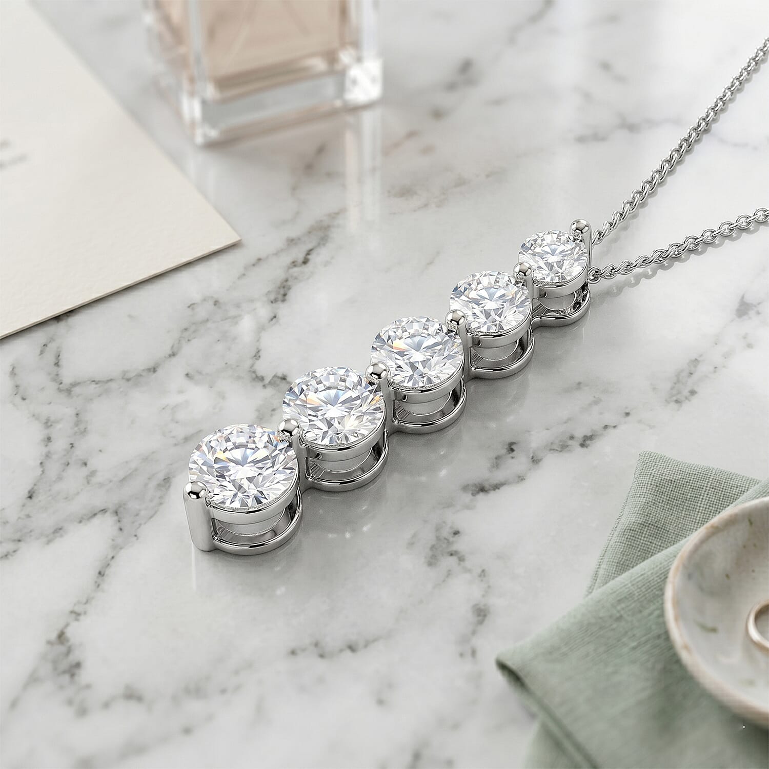 GRA Certified Moissanite Drop Pendant with Chain (Size 18) in Rhodium Overlay Sterling Silver 2.36 Ct.