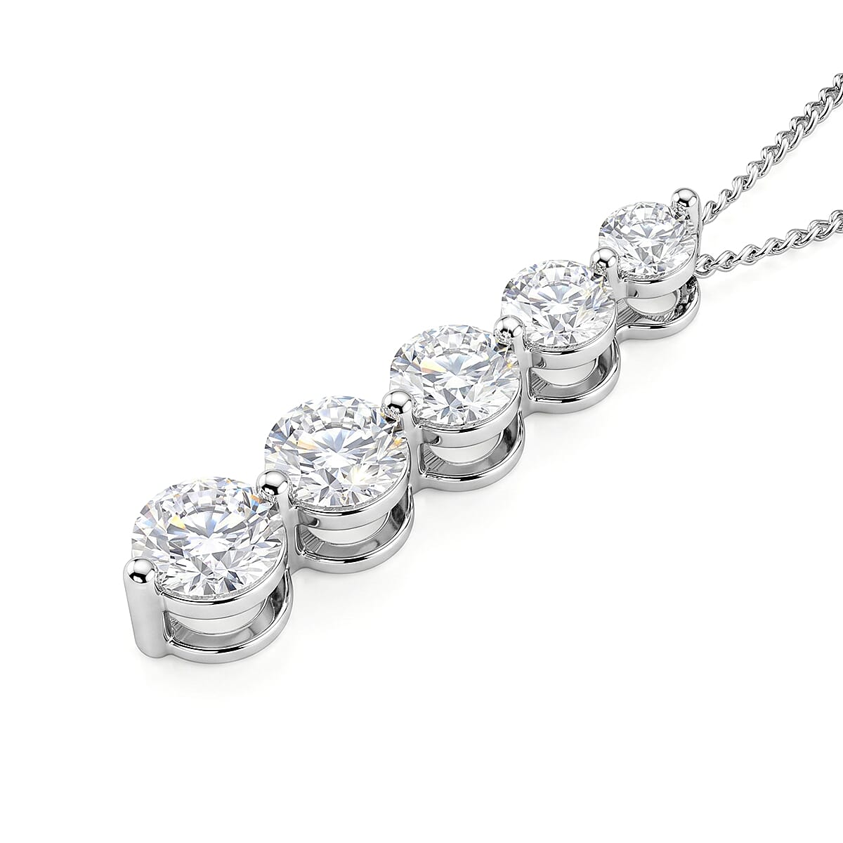 GRA Certified Moissanite Drop Pendant with Chain (Size 18) in Rhodium Overlay Sterling Silver 2.36 Ct.