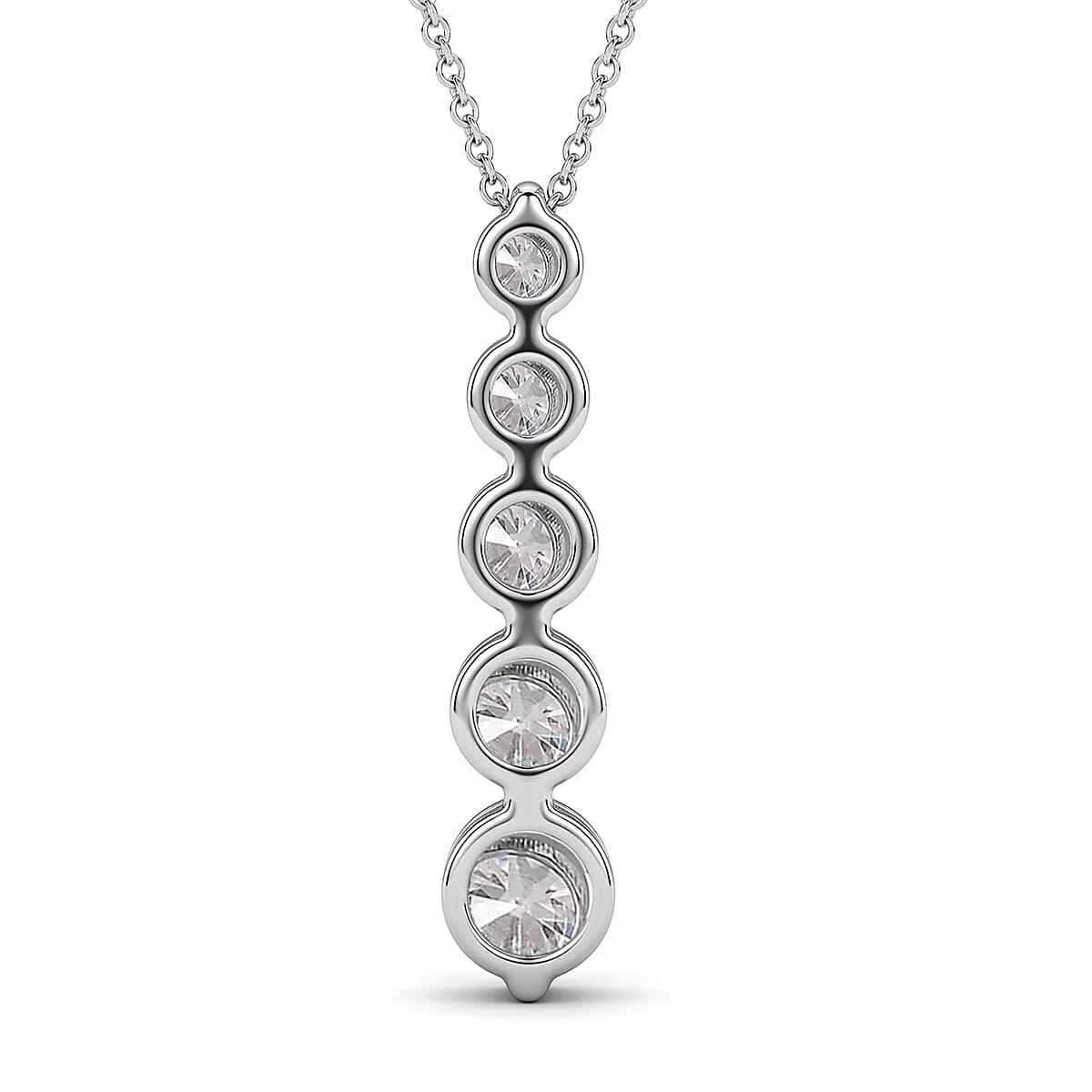 GRA Certified Moissanite Drop Pendant with Chain (Size 18) in Rhodium Overlay Sterling Silver 2.36 Ct.