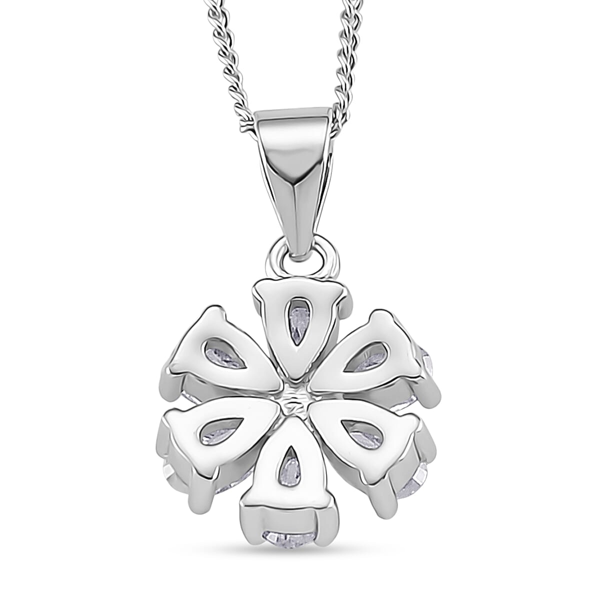 GRA Certified Moissanite Floral Pendant with Chain (Size 18) in Rhodium Overlay Sterling Silver 1.32 Ct.