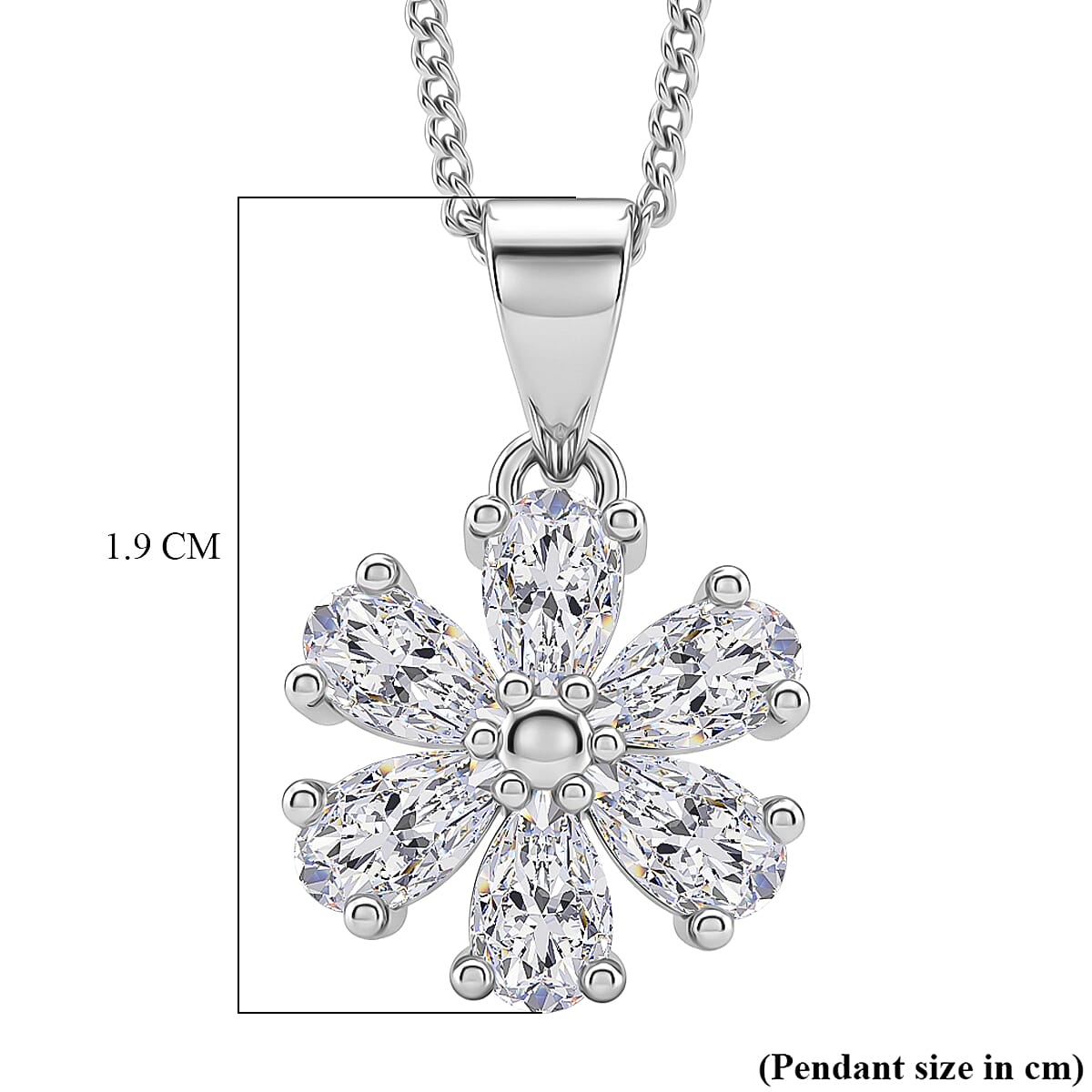 GRA Certified Moissanite Floral Pendant with Chain (Size 18) in Rhodium Overlay Sterling Silver 1.32 Ct.