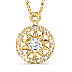GRA Certified (D-VVS1) Moissanite Sunburst Pendant with Chain (Size 18) in Yellow Gold Plated Sterling Silver 1.20 Ct.