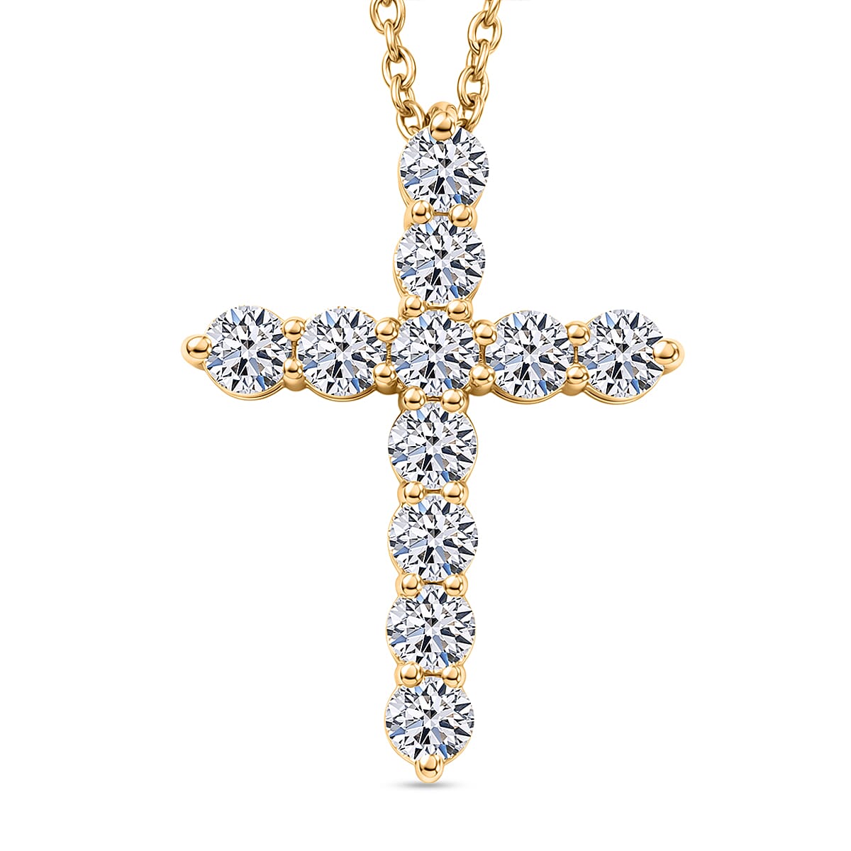 Luxuriant - Lab Grown Diamond (SI-G-H) Cross Pendant with Chain (Size 20) in 18K Vermeil Yellow Gold Plated Sterling Silver 2.00 Ct.