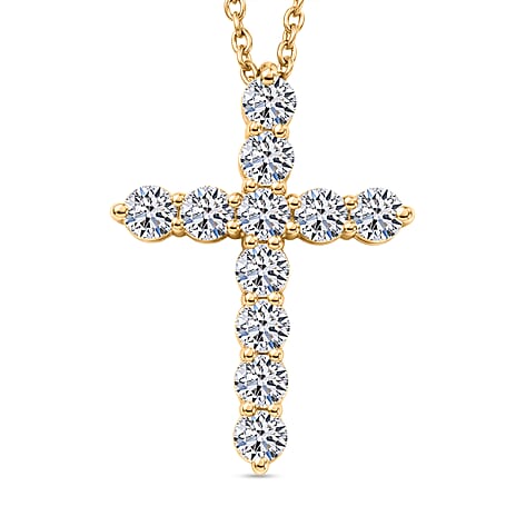 Luxuriant - Lab Grown Diamond (SI-G-H) Cross Pendant with Chain (Size 20) in 18K Vermeil Yellow Gold Plated Sterling Silver 2.00 Ct.