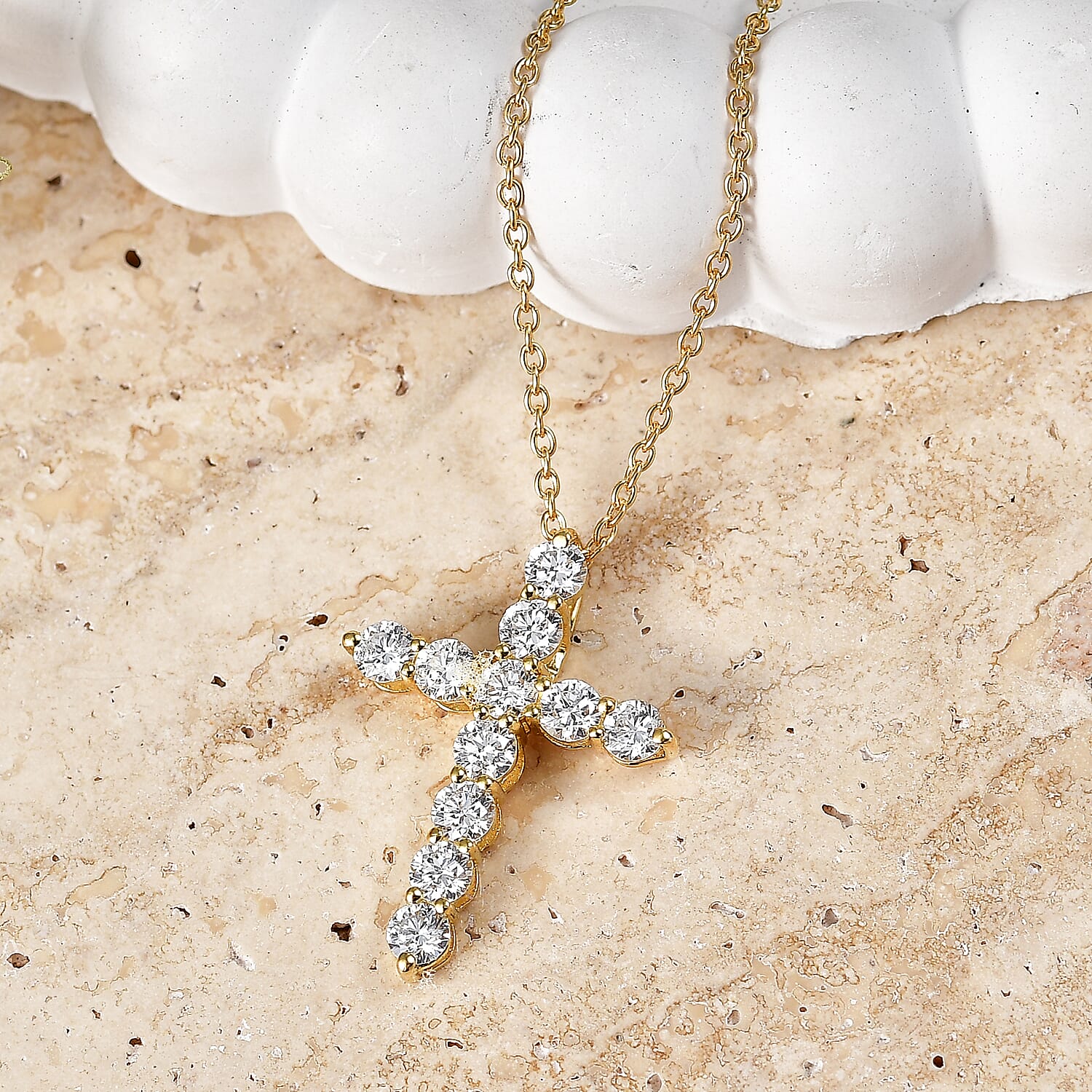 Luxuriant - Lab Grown Diamond (SI-G-H) Cross Pendant with Chain (Size 20) in 18K Vermeil Yellow Gold Plated Sterling Silver 2.00 Ct.