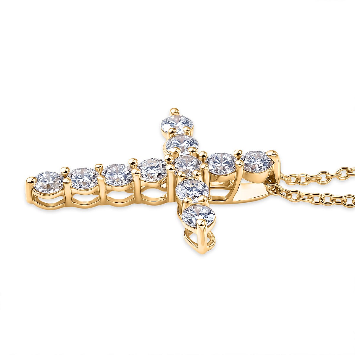 Luxuriant - Lab Grown Diamond (SI-G-H) Cross Pendant with Chain (Size 20) in 18K Vermeil Yellow Gold Plated Sterling Silver 2.00 Ct.