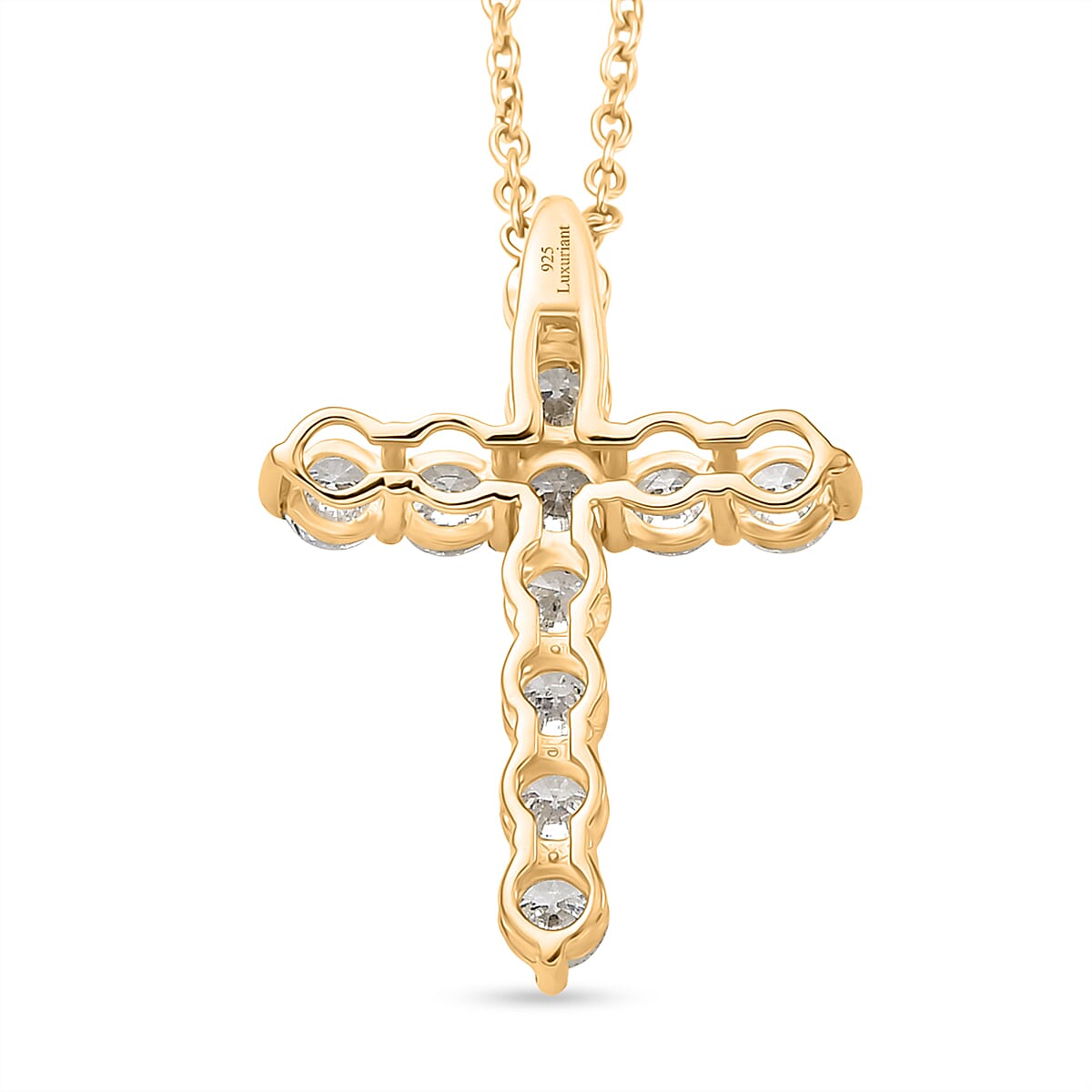 Luxuriant - Lab Grown Diamond (SI-G-H) Cross Pendant with Chain (Size 20) in 18K Vermeil Yellow Gold Plated Sterling Silver 2.00 Ct.