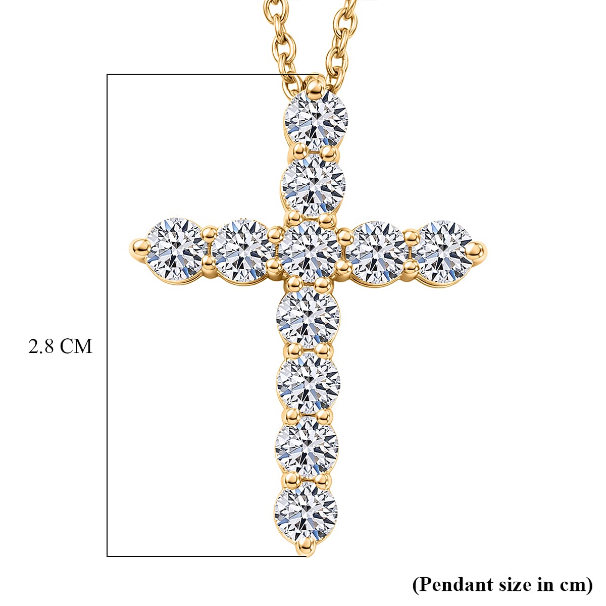 Luxuriant - Lab Grown Diamond (SI-G-H) Cross Pendant with Chain (Size 20) in 18K Vermeil Yellow Gold Plated Sterling Silver 2.00 Ct.