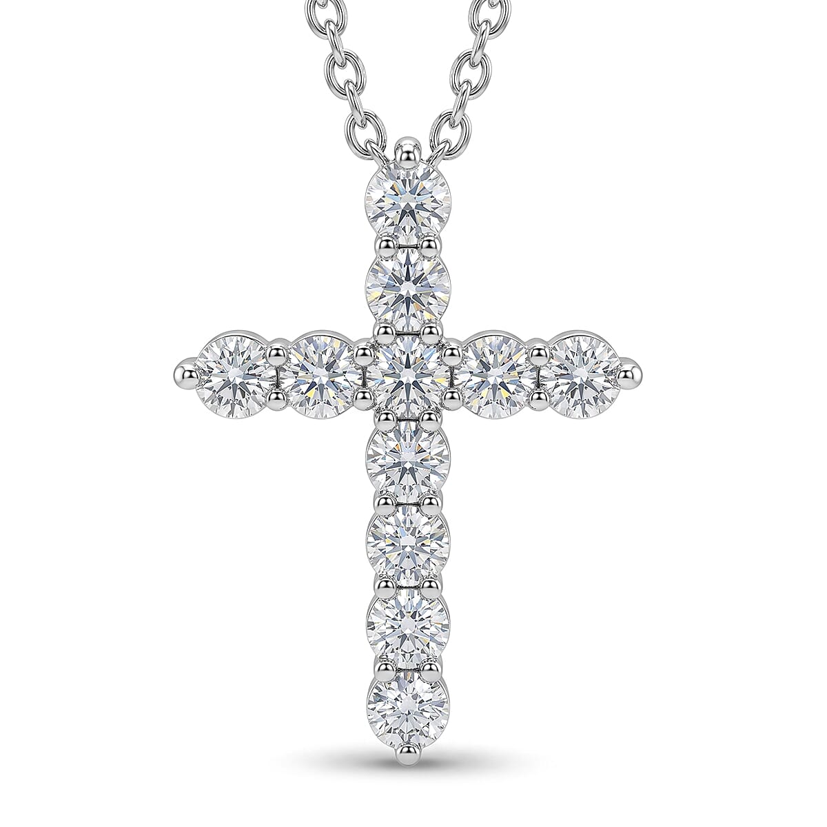 Luxuriant - Lab Grown Diamond (SI-G-H) Cross Pendant with Chain (Size 20) in Rhodium Overlay Sterling Silver 2.00 Ct.