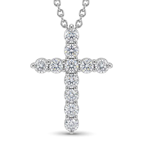 Luxuriant - Lab Grown Diamond (SI-G-H) Cross Pendant with Chain (Size 20) in Rhodium Overlay Sterling Silver 2.00 Ct.