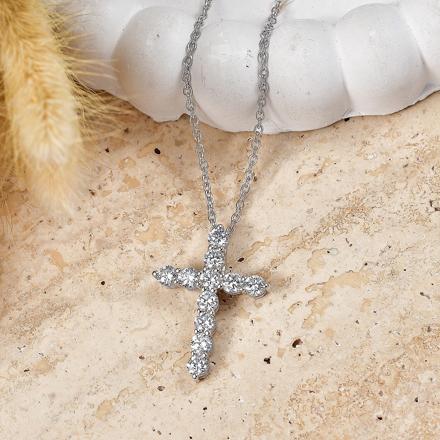 Luxuriant - Lab Grown Diamond (SI-G-H) Cross Pendant with Chain (Size 20) in Rhodium Overlay Sterling Silver 2.00 Ct.