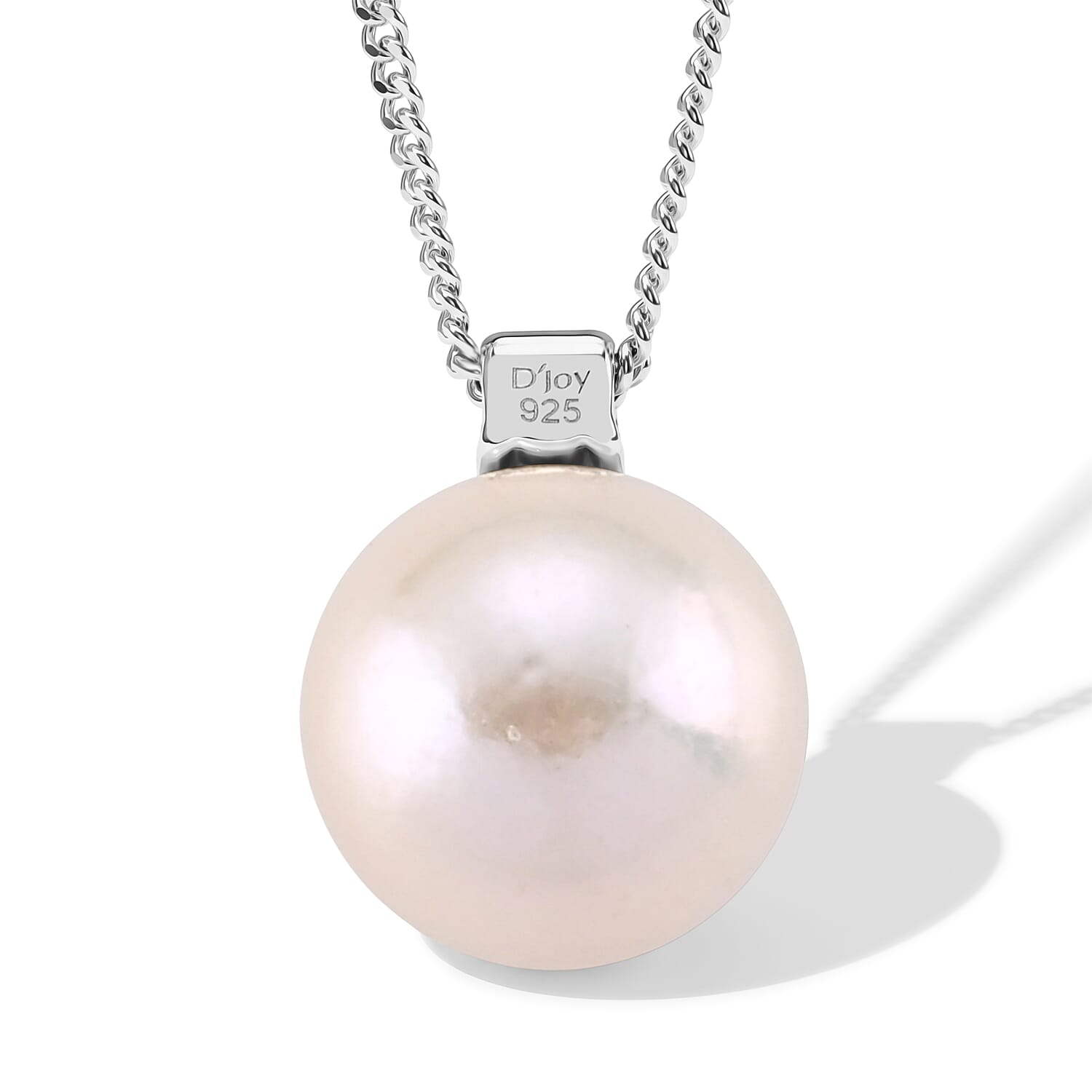 D'Joy - Premium White Edison Pearl (10-11mm) & Lab Grown Diamond Ball Drop Pendant with Chain (Size 18) in Rhodium Overlay Sterling Silver 8.56 Ct.