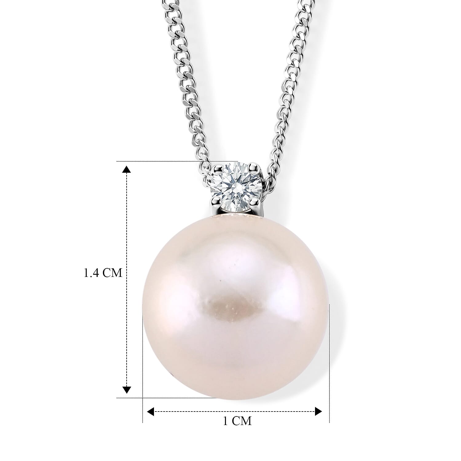 D'Joy - Premium White Edison Pearl (10-11mm) & Lab Grown Diamond Ball Drop Pendant with Chain (Size 18) in Rhodium Overlay Sterling Silver 8.56 Ct.