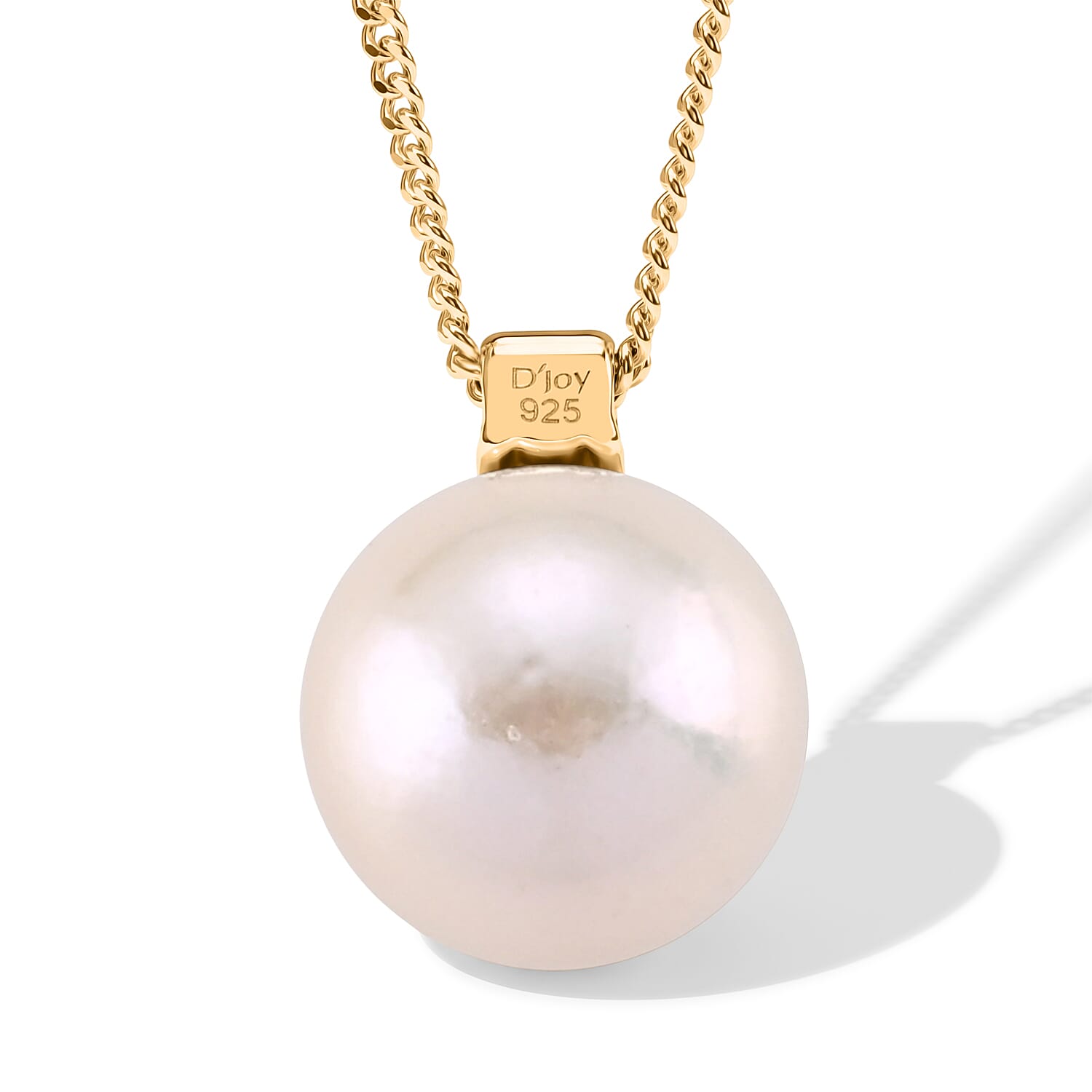 D'Joy - Premium White Edison Pearl (10-11mm) & Lab Grown Diamond Ball Drop Pendant with Chain (Size 18) in Yellow Gold Plated Sterling Silver 8.56 Ct.