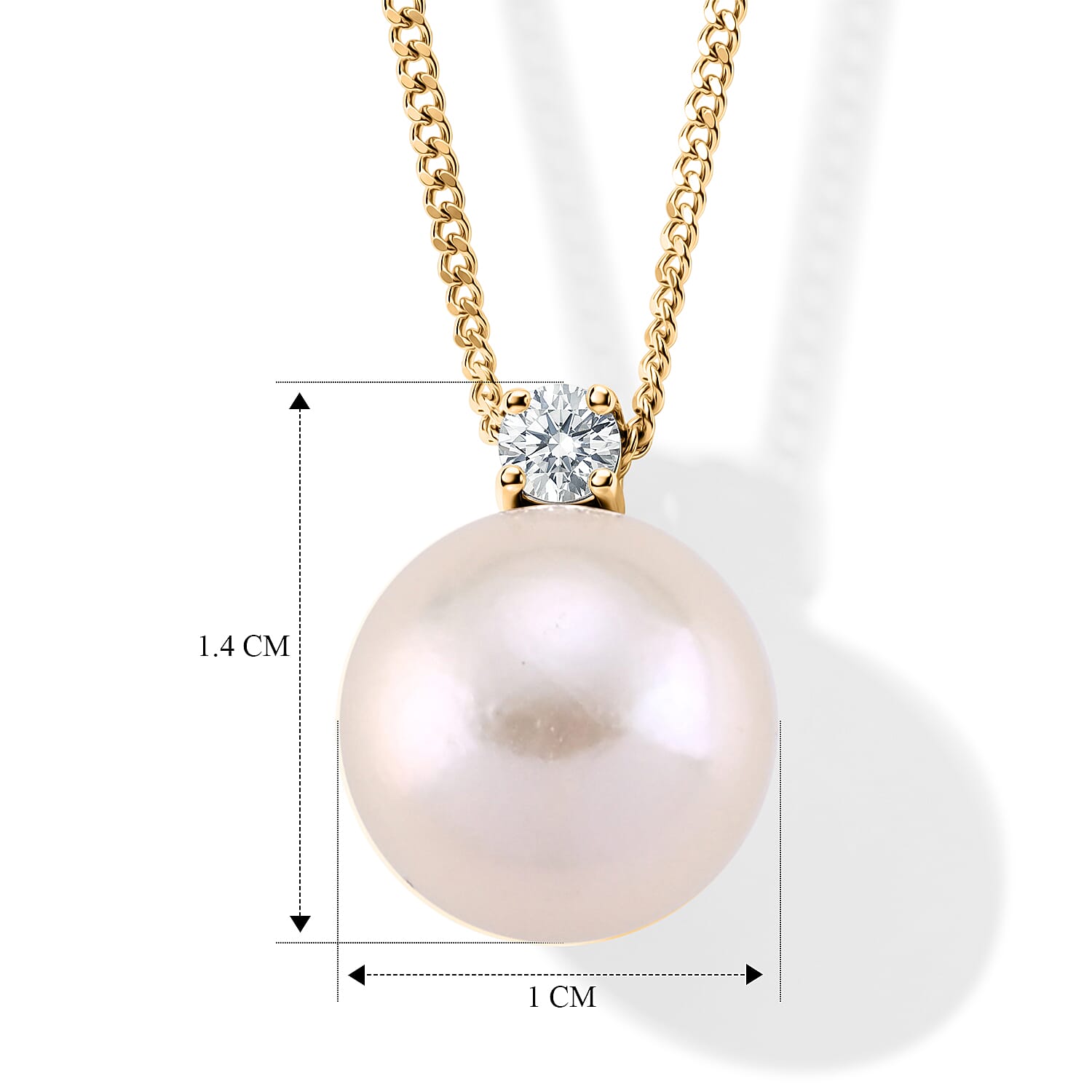 D'Joy - Premium White Edison Pearl (10-11mm) & Lab Grown Diamond Ball Drop Pendant with Chain (Size 18) in Yellow Gold Plated Sterling Silver 8.56 Ct.