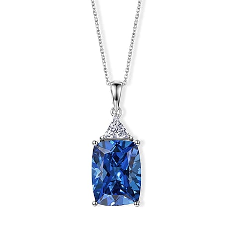 D'Joy - Ceylon Color Quartz & Moissanite Pendant with Chain (Size 20) in Rhodium Overlay Sterling Silver 12.64 Ct.