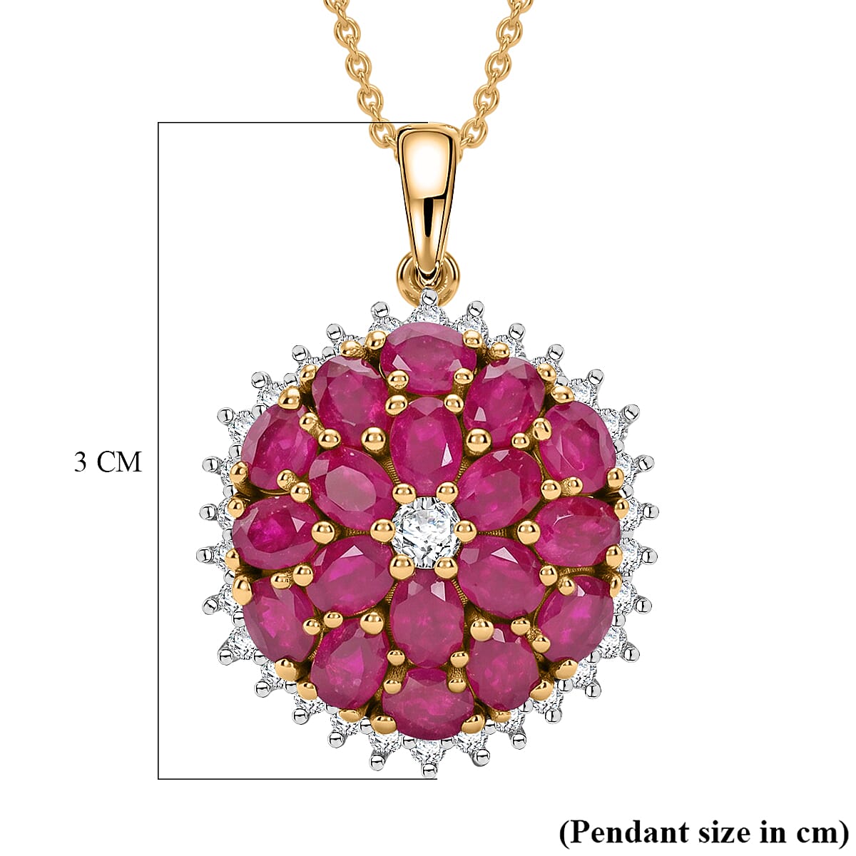 Luxuriant - African Ruby & Lab Grown Diamond (SI-G-H) Floral Pendant with Chain (Size 20) in 18K Vermeil Yellow Gold Plated Sterling Silver 5.70 Ct.