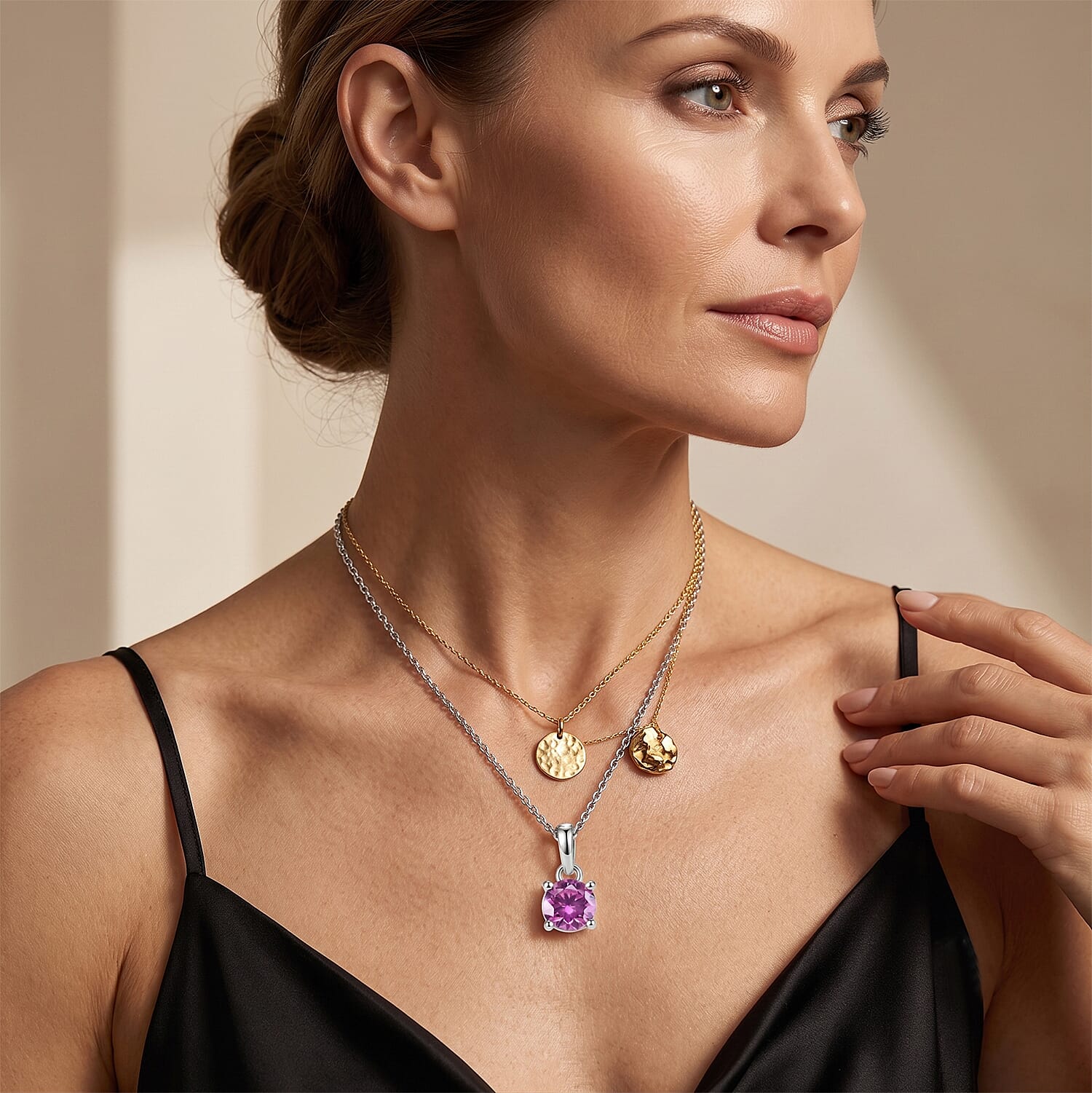 Pink Moissanite Solitaire Pendant in Rose Gold Plated Sterling Silver with Chain (Size 20)