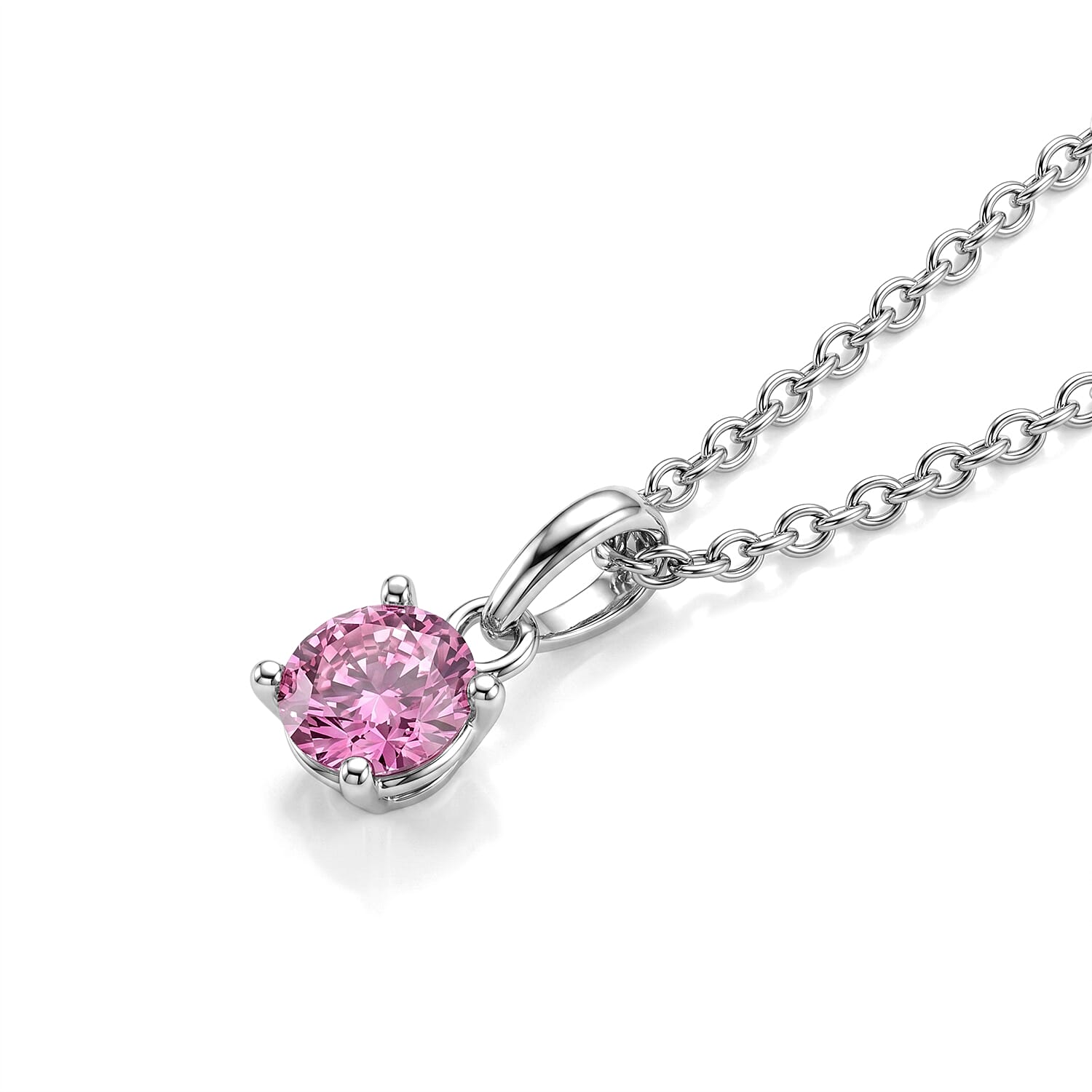 Pink Moissanite Solitaire Pendant in Rose Gold Plated Sterling Silver with Chain (Size 20)