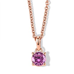 Pink Moissanite Solitaire Pendant in Rose Gold Plated Sterling Silver with Chain (Size 20)