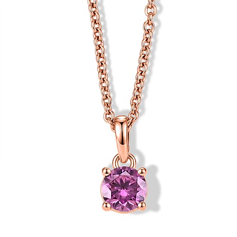Pink Moissanite Solitaire Pendant in Rose Gold Plated Sterling Silver with Chain (Size 20)
