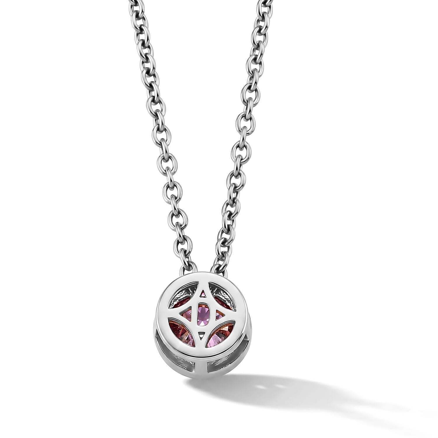 Pink Moissanite Pendant with Chain (Size 20) in Rhodium Overlay Sterling Silver  0.760  Ct.
