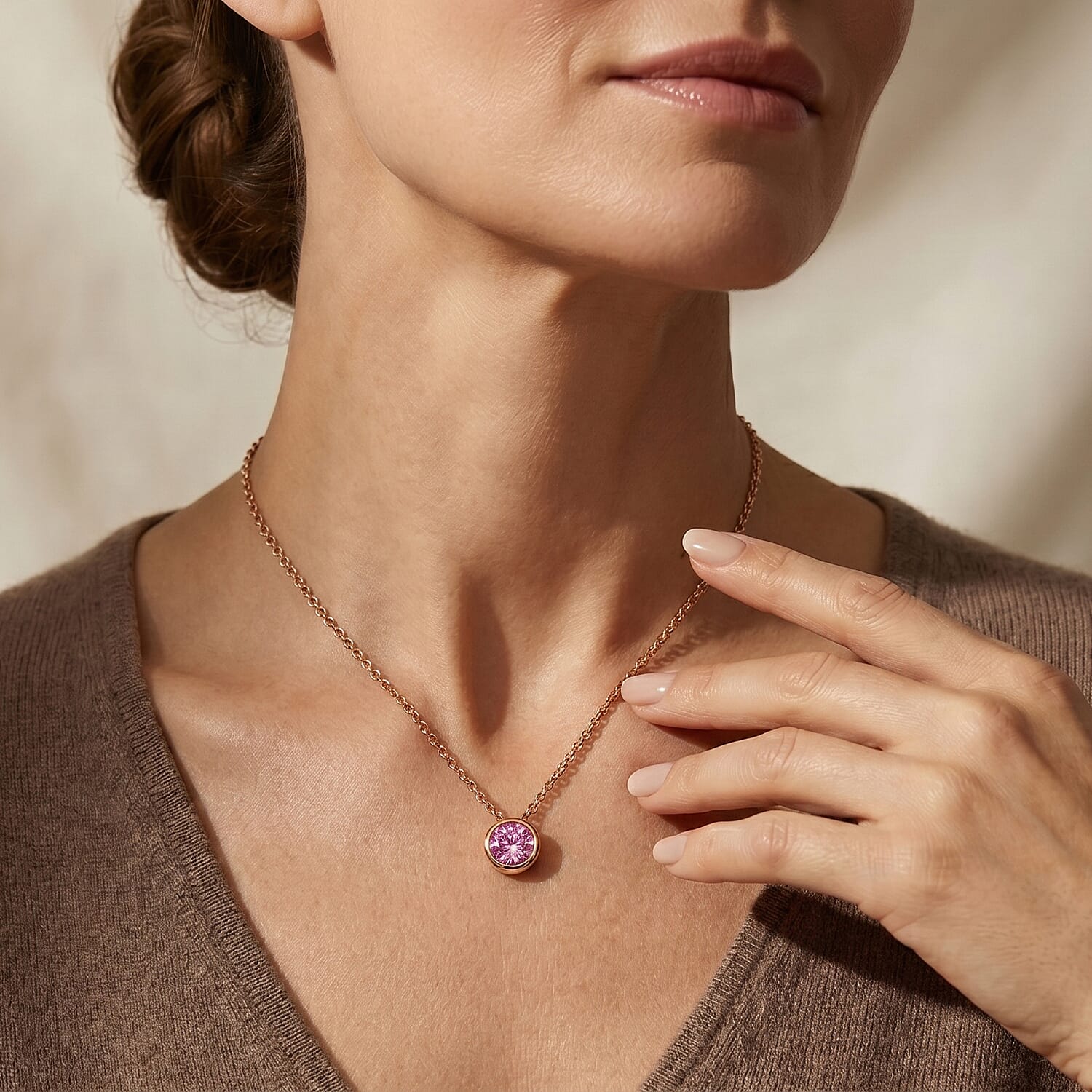 Pink Moissanite Pendant with Chain (Size 20) Mix Metal  0.760  Ct.