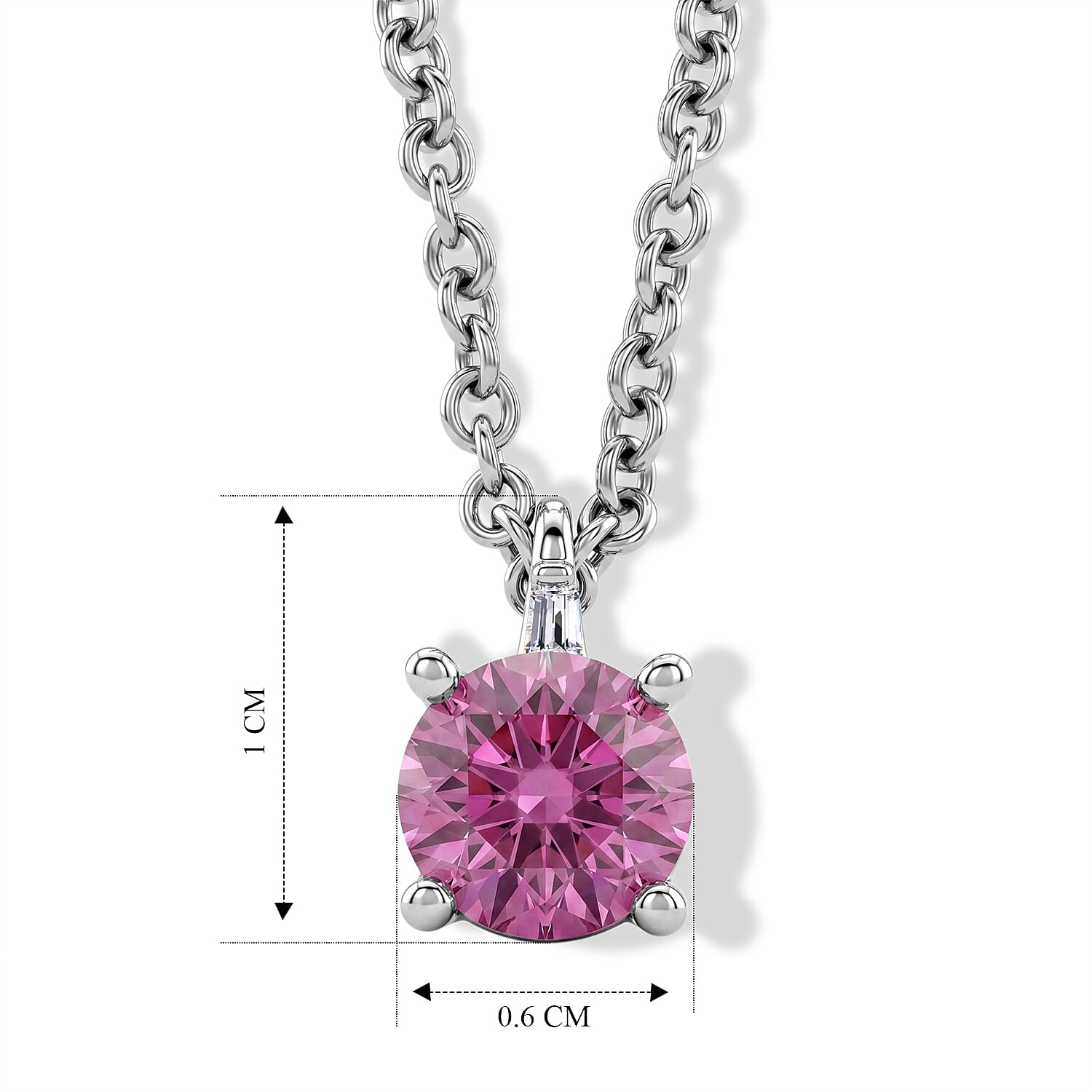 Pink Moissanite & Moissanite Solitaire Pendant in Rhodium Overlay Sterling Silver with Chain (Size 20)