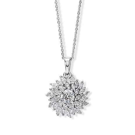 Luxuriant - Lab Grown Diamond (VS-E-F) Floral Design Pendant with Chain (Size 20) in Rhodium Overlay Sterling Silver 1.50 Ct.