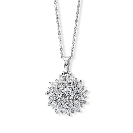 Luxuriant - Lab Grown Diamond (VS/E-F) Floral Design Pendant with Chain (Size 20) in Rhodium Overlay Sterling Silver 1.50 Ct. Luxuriant - Lab Grown Diamond (VS/E-F) Floral Design Pendant with Chain (Size 20) in Rhodium Overlay Sterling Silver 1.50 Ct.