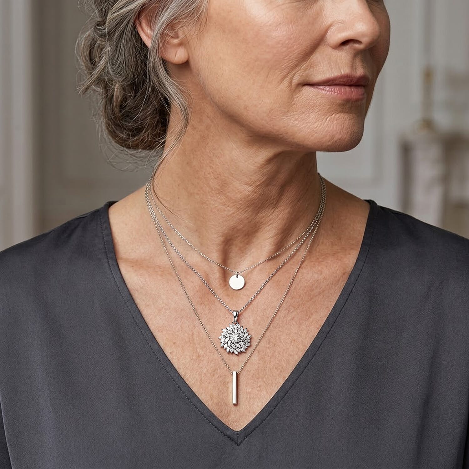 Luxuriant - Lab Grown Diamond (VS-E-F) Floral Design Pendant with Chain (Size 20) in Rhodium Overlay Sterling Silver 1.50 Ct.