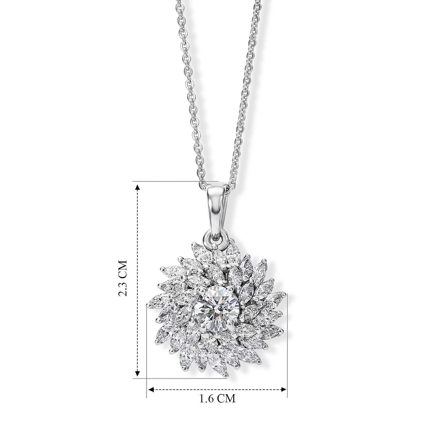 Luxuriant - Lab Grown Diamond (VS-E-F) Floral Design Pendant with Chain (Size 20) in Rhodium Overlay Sterling Silver 1.50 Ct.