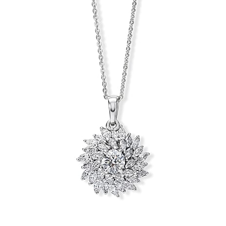 Luxuriant - Lab Grown Diamond (VS-E-F) Floral Design Pendant with Chain (Size 20) in Rhodium Overlay Sterling Silver 1.50 Ct.
