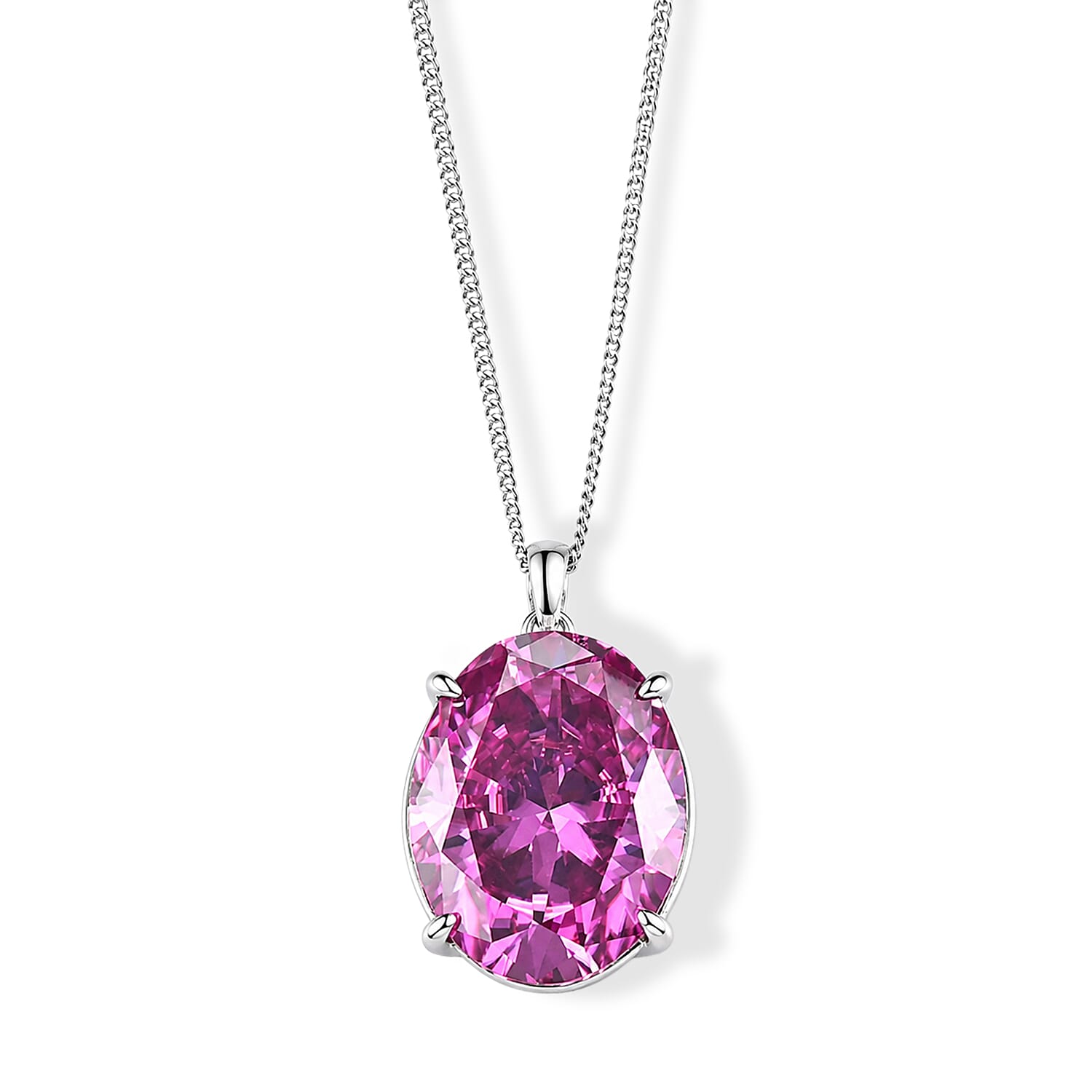 Biggest Carat Weight - Pink Moissanite Solitaire Pendant with Chain (Size 18) in Rhodium Overlay Sterling Silver 20.00 Ct.