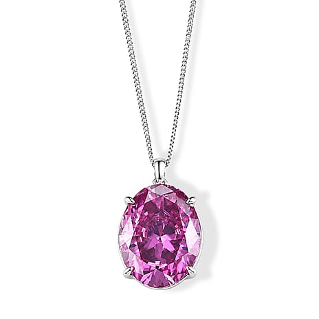 Biggest Carat Weight - Pink Moissanite Solitaire Pendant with Chain (Size 18) in Rhodium Overlay Sterling Silver 20.00 Ct.