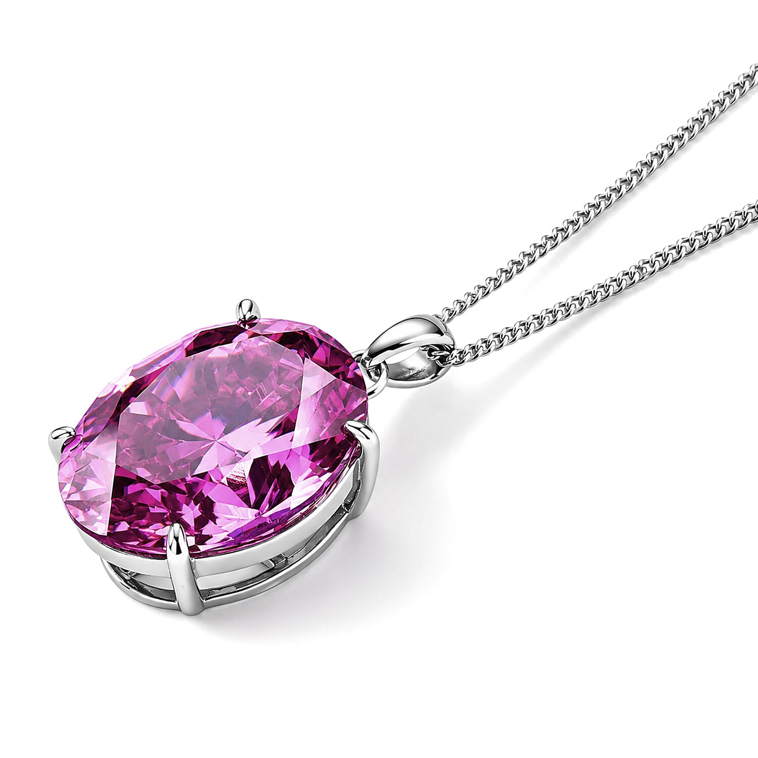 Biggest Carat Weight - Pink Moissanite Solitaire Pendant with Chain (Size 18) in Rhodium Overlay Sterling Silver 20.00 Ct.