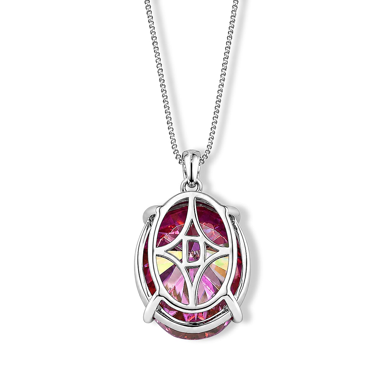 Biggest Carat Weight - Pink Moissanite Solitaire Pendant with Chain (Size 18) in Rhodium Overlay Sterling Silver 20.00 Ct.