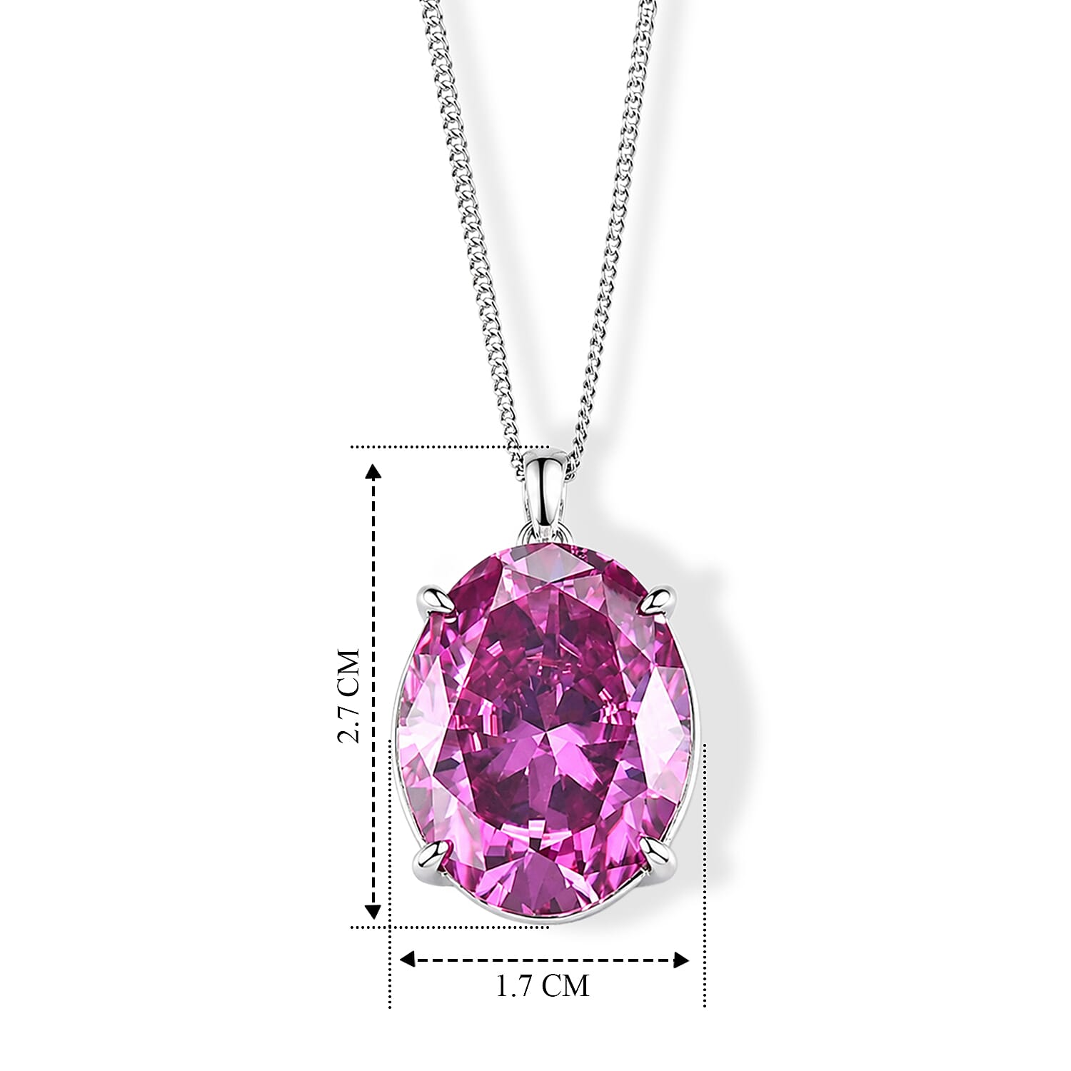 Biggest Carat Weight - Pink Moissanite Solitaire Pendant with Chain (Size 18) in Rhodium Overlay Sterling Silver 20.00 Ct.
