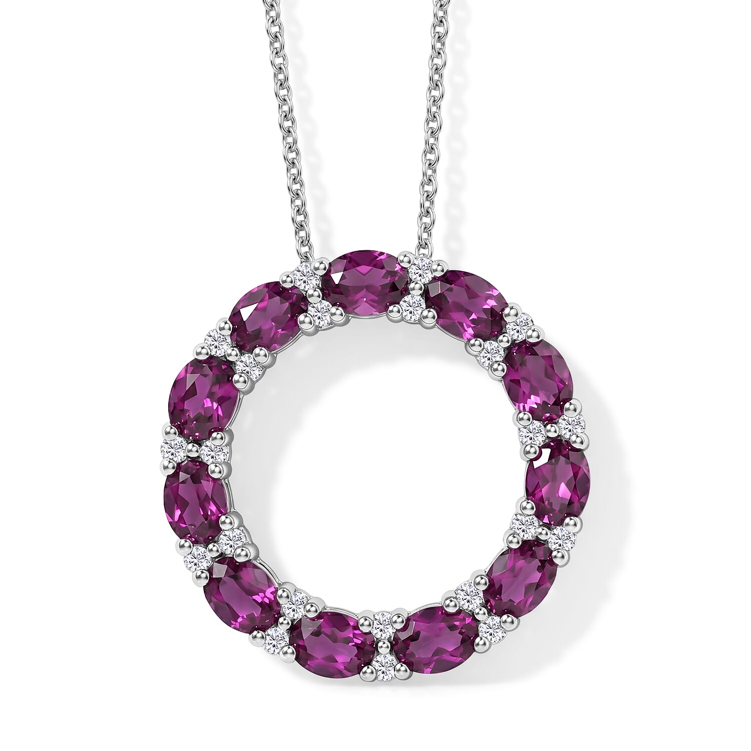 Luxuriant - Radiant Ember Garnet & Lab Grown Diamond (SI-G-H) Pendant with Chain (Size 20) in Rhodium Overlay Sterling Silver 2.66 Ct.