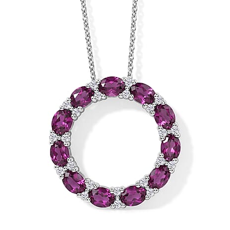 Luxuriant - Radiant Ember Garnet & Lab Grown Diamond (SI-G-H) Pendant with Chain (Size 20) in Rhodium Overlay Sterling Silver 2.66 Ct.