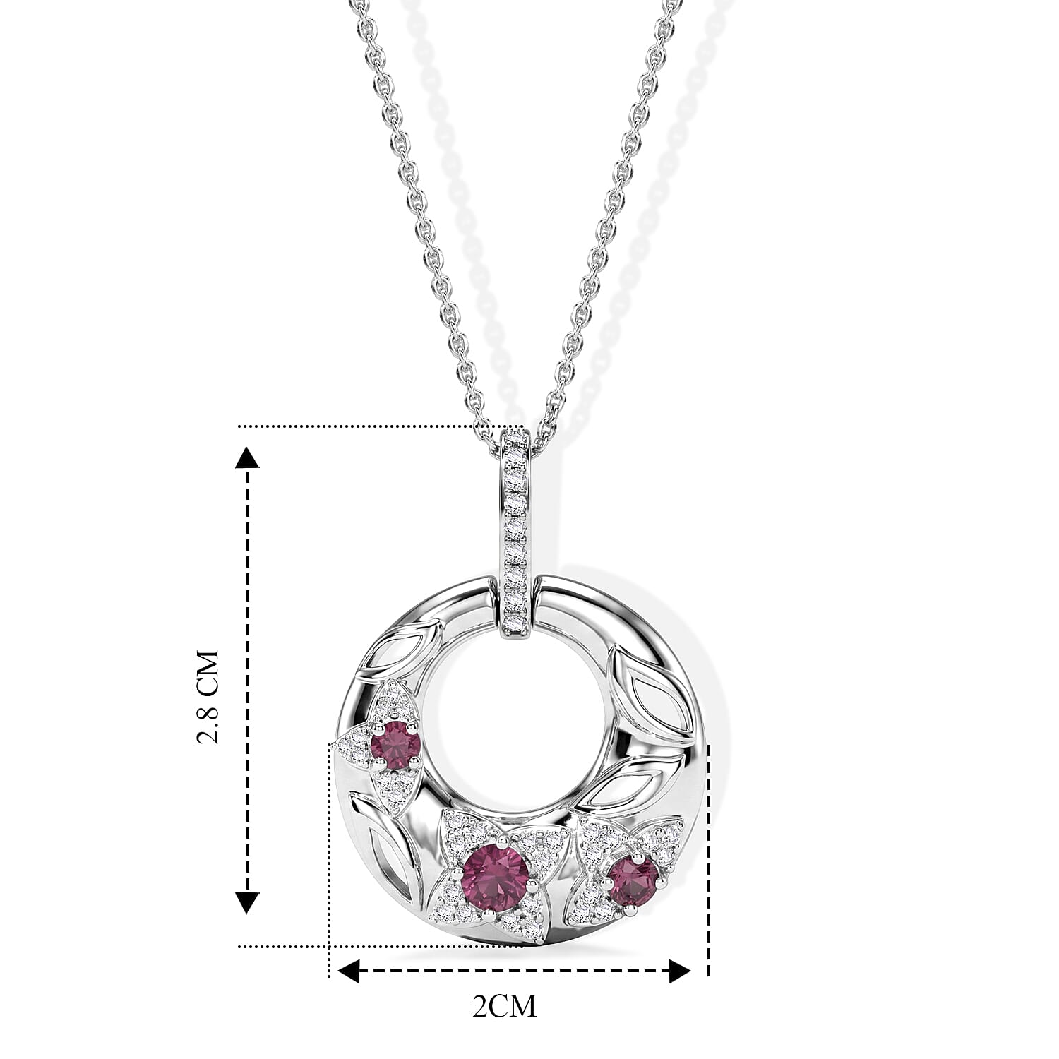 D'Joy - Radiant Ember Garnet & White Zircon Pendant with Chain (Size 20) in Rhodium Overlay Sterling Silver 0.88 Ct.
