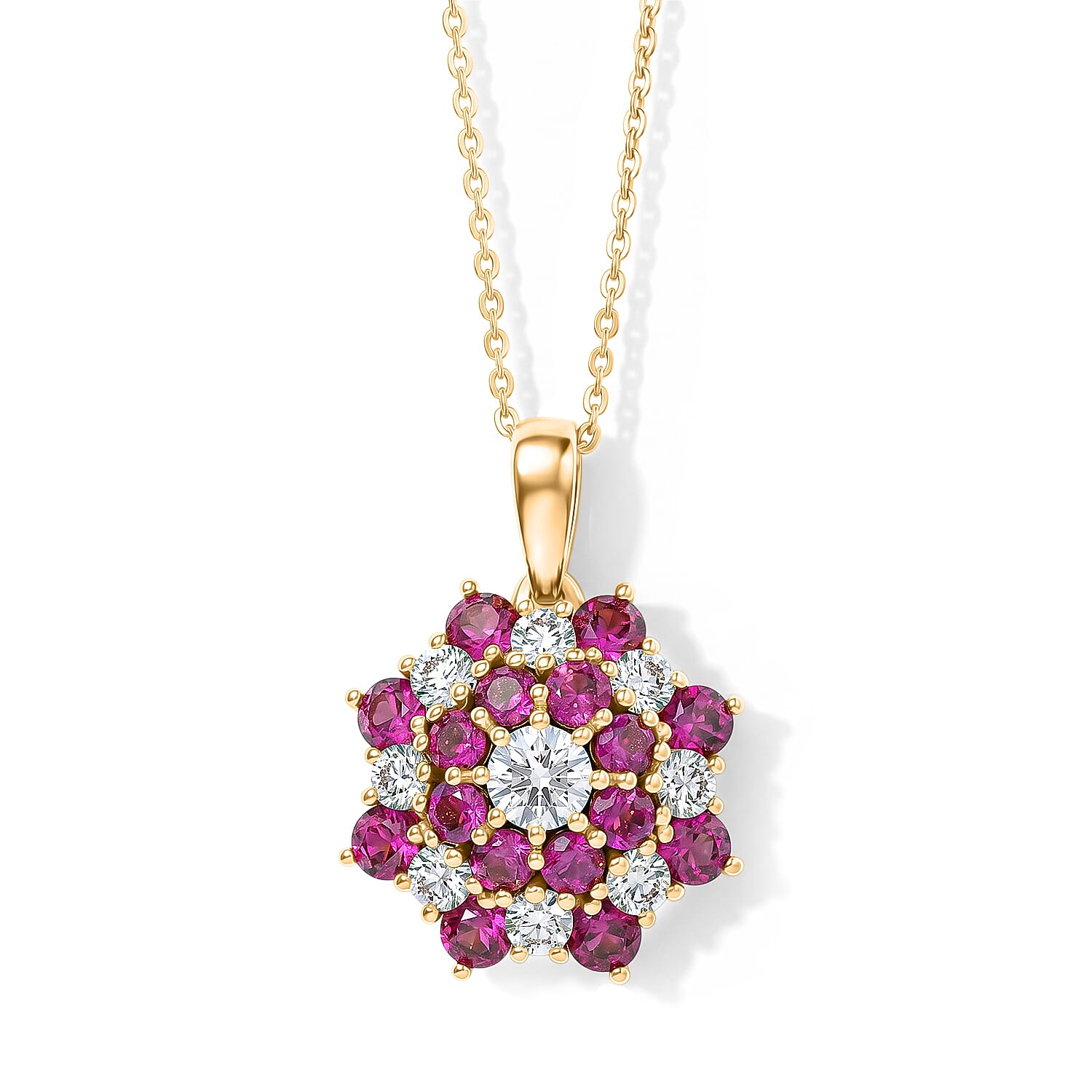 Luxuriant - Radiant Ember Garnet & Lab Grown Diamond (SI-G-H) Pendant with Chain (Size 20) in 18K Vermeil Yellow Gold Plated Sterling Silver 2.80 Ct.