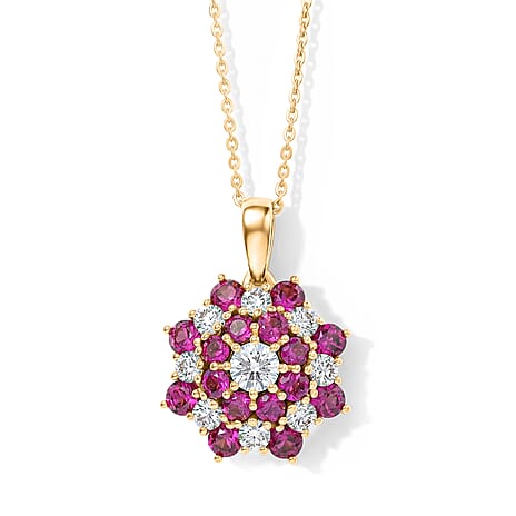 Luxuriant - Radiant Ember Garnet & Lab Grown Diamond (SI-G-H) Pendant with Chain (Size 20) in 18K Vermeil Yellow Gold Plated Sterling Silver 2.80 Ct.