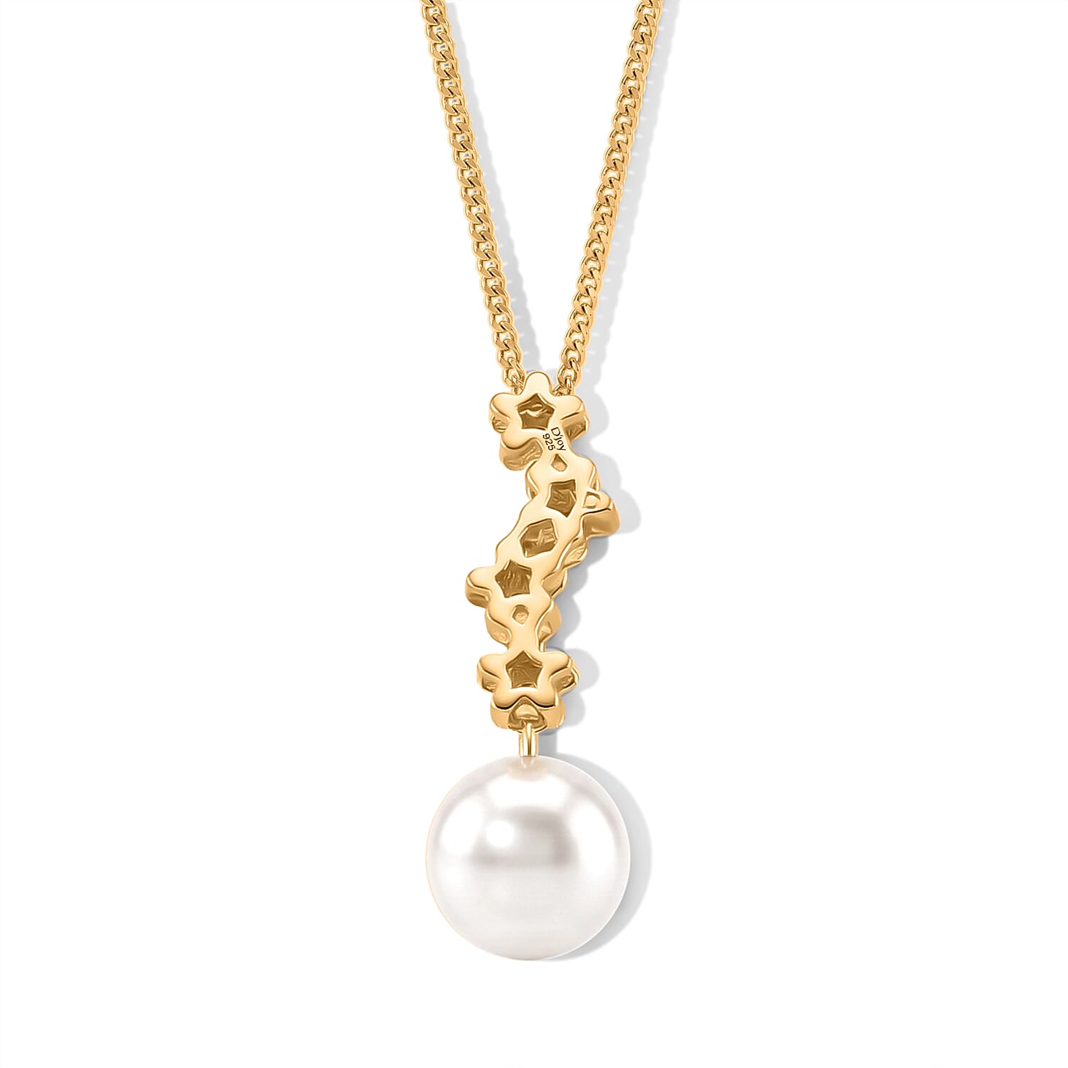 D'Joy - Premium White Edison Pearl (10-11mm) & Lab Grown Diamond Ball Drop Pendant with Chain (Size 18) in Yellow Gold Plated Sterling Silver 7.84 Ct.