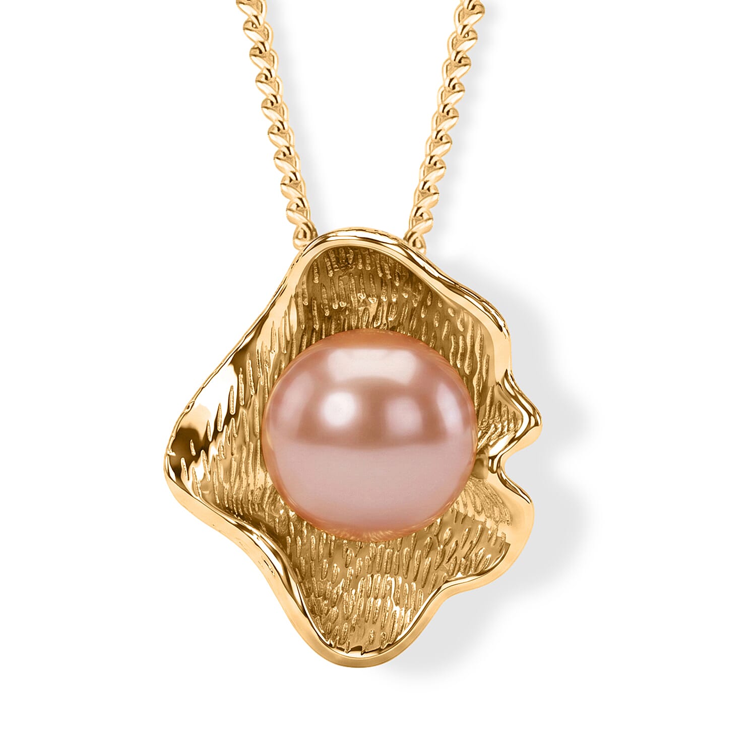 D'Joy - Premium Peach Edison (9-10mm) Ball Pendant with Chain (Size 18) in Yellow Gold Plated Sterling Silver 5.90 Ct.