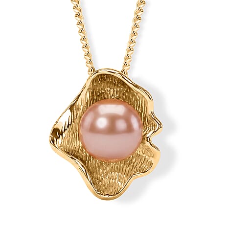 D'Joy - Premium Peach Edison (9-10mm) Ball Pendant with Chain (Size 18) in Yellow Gold Plated Sterling Silver 5.90 Ct.